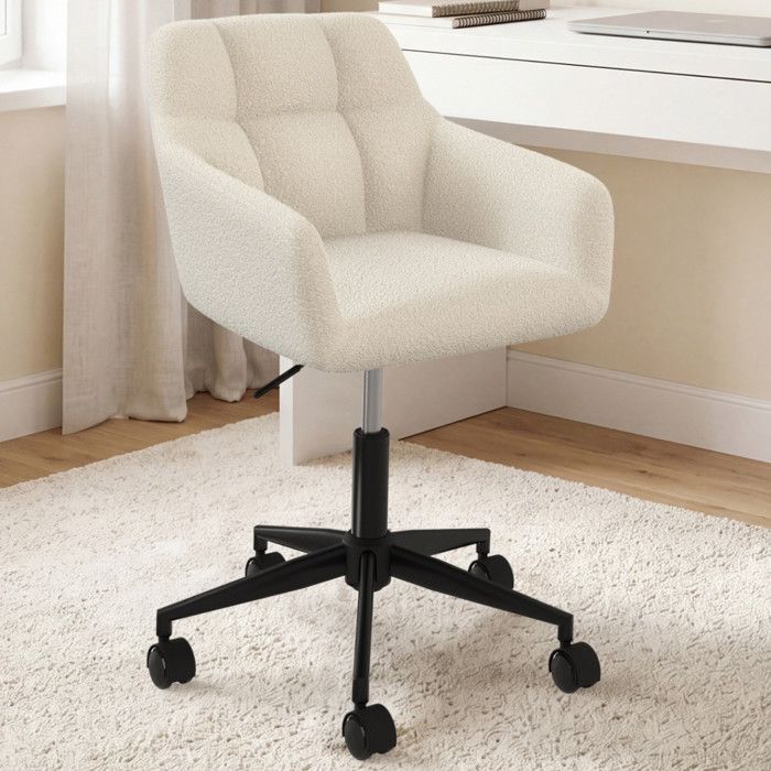 IDMARKET Chaise de bureau EDGARD en tissu bouclette pivotante et hauteur réglable à roulettes