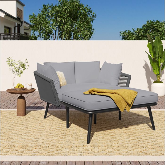 WUVRIE Canapé de jardin gris avec coussins structure en métal extérieur 10 cm