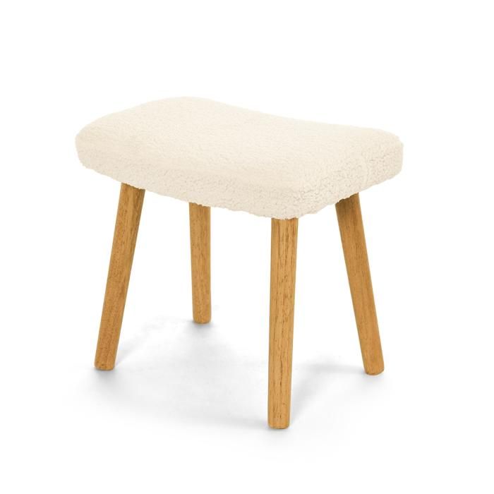 GOEURVANT Repose-Pied Salon Scandinave Tissu Teddy Crème Tabouret Bas Pouf de Maquillage Rembourré Pieds en Bois
