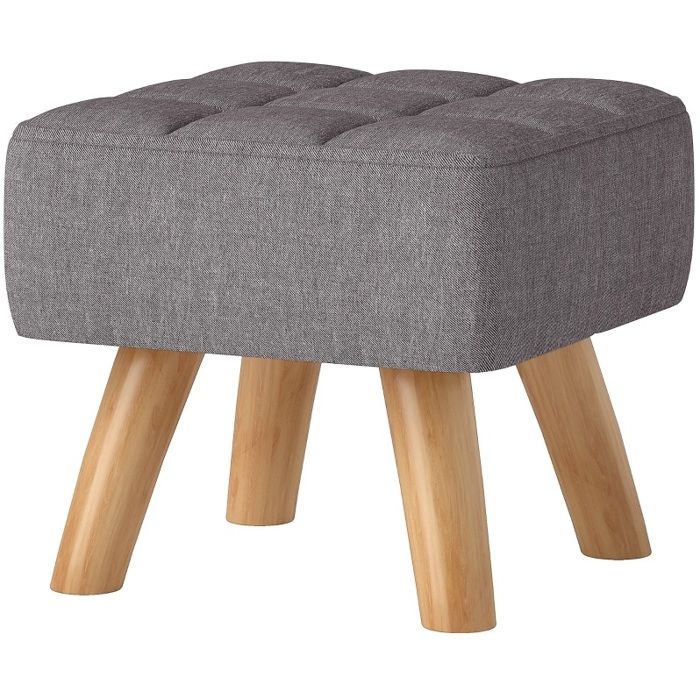 Pouf tabouret repose-pieds 27 x 27 x 26 cm tissu aspect lin gris pieds en bois à monter soi-même