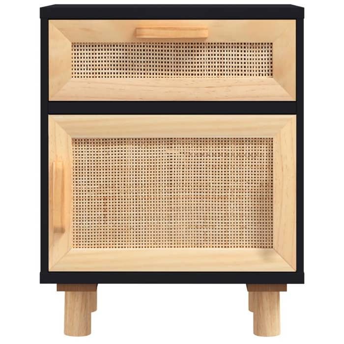 Tables de lit Moderne CHIC 2 pcs Armoires de chevet - Pour chambre - Noir Bois de pin massif et rotin naturel CC374