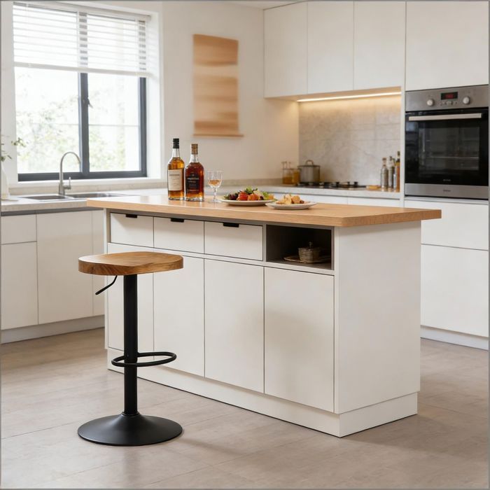 Tabouret de bar - WESTYLE - Chaise haute sans dossier - Hauteur réglable 60-81 cm - 360° - Bois massif & métal