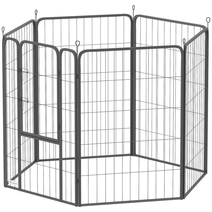 YWJ Enclos Chiens 6 Panneaux 100cm Hauteur Porte Sécurisée Robuste Intérieur Extérieur Jardin