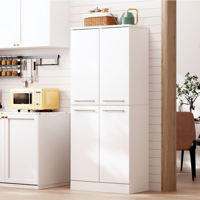 Buffet haut colonne de cuisine blanc brillant 4 portes étagères réglables MDF 76x42x180 cm VEVXYN