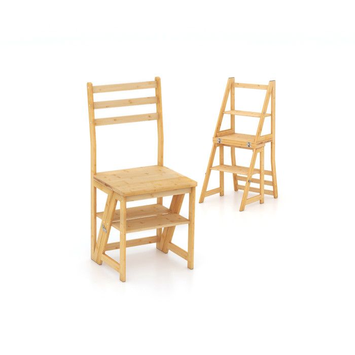 Tabouret-marchepied et chaise convertible avec verrous de sécurité pour adultes - Naturel