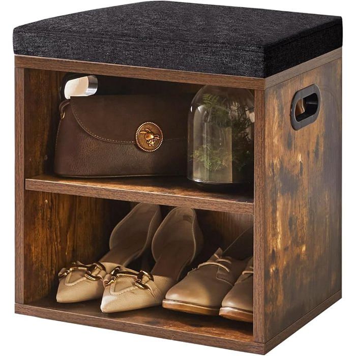 Petit Banc Chaussures Entrée avec Coussin Marron Rustique 2 Tiers Banc Rangement Chaussures lentrée Le Salon 42 x 39 x 28 cm