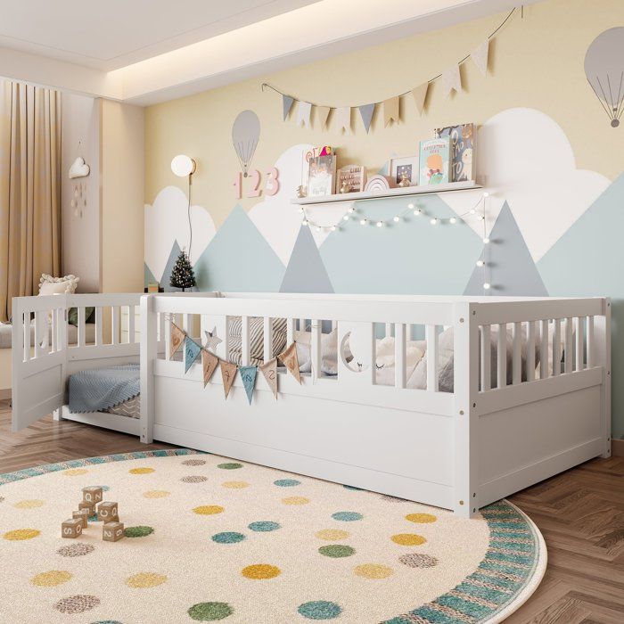 Lit enfant 90x190 cm avec barrière de sécurité hauteur 55 cm capacité 120 kg blanc sans matelas