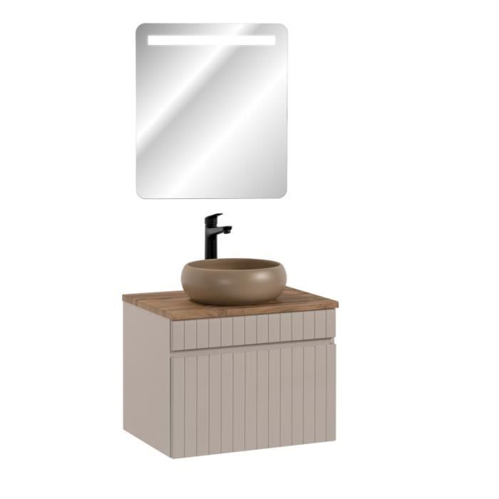 ensembles salle de bain - meuble vasque à poser + miroir led - 60 cm - emblematic cashmere