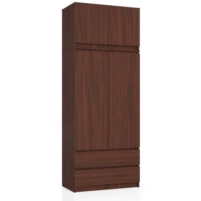 Armoire avec surmeuble AKORD S90 Wengé 90 cm 2 portes 2 tiroirs façade Wengé 6 étagères 90x51x234 cm