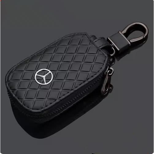Housse de protection pour clé de voiture- Porte clés Noir en cuir véritable de voiture Étui clés pour Mercedes Benz