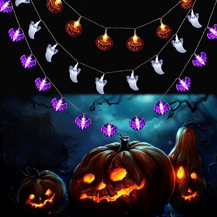 Guirlande Lumineuse Halloween – 3 Mètres 20 LEDs Avec Fantômes, Citrouilles Et Chauves-souris