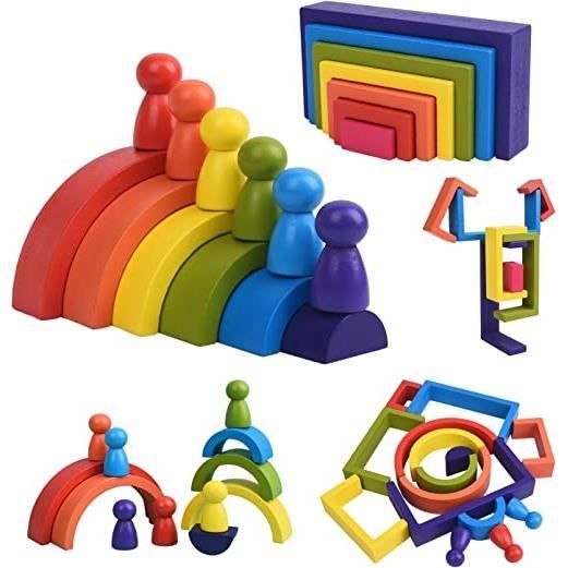 Jeu de construction arc-en-ciel en bois - 38 pièces dès 3 ans GOKI | Les