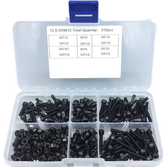 Opamoo Kit à Vis et Ecrou,310pcs M3 Écrou hexagonal Vis à tête ...