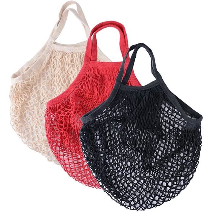 3pcs Sac de Courses en Coton Sac Filet Maille pour Shopping