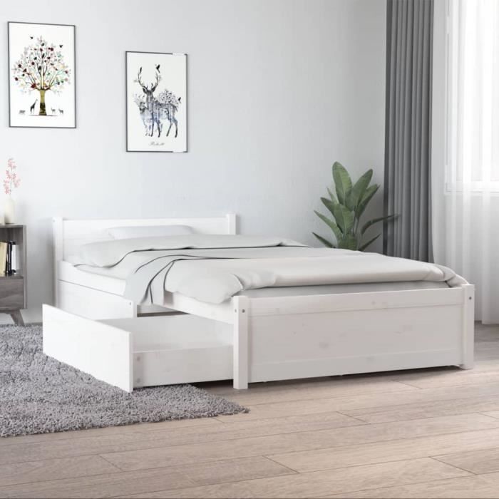 Chambre 90 x 190 cm Cadre de lit Moderne avec tiroirs Blanc 90x190 cm Simple298