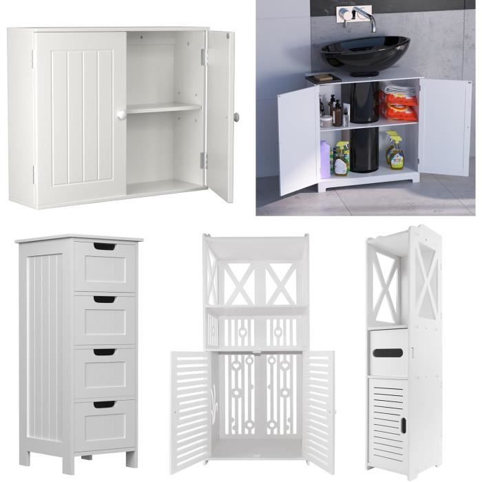 WOLTU Meuble Salle De Bain Sur Pied 50x60x30cm - Armoire Sous Lavabo Blanc Avec Étagère Réglable Et Portes