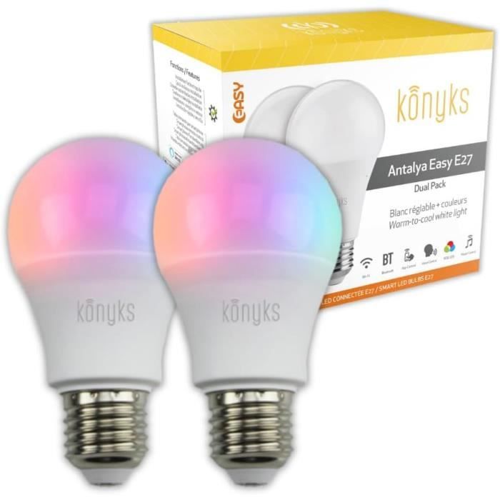 Ampoule Connectée Konyks Antalya Color E27 - LED WiFi 11W - 16M De Couleurs - Compatible Alexa Et Google Home