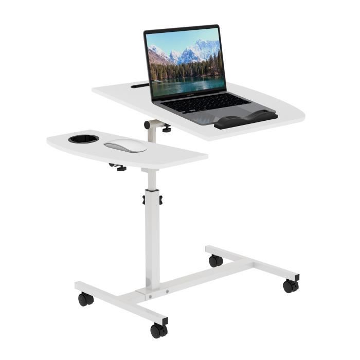 Table Roulante Réglable 61-96cm Avec Plateau Bois - Bureau Mobile, Pour Lit, Canapé, Ordinateur