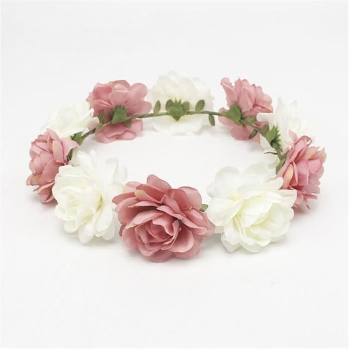 Couronne Fleurs Bandeau Cheveux Headband Fleurs Rouge Blanc Vert Accessoire Cheveux