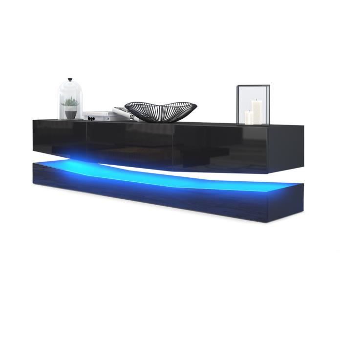 Meuble TV City - VLADON - Noir mat - 3 tiroirs - Compartiment ouvert - LED Meuble TV City - VLADON - Noir mat - 3 tiroirs - Compartiment ouvert - LED