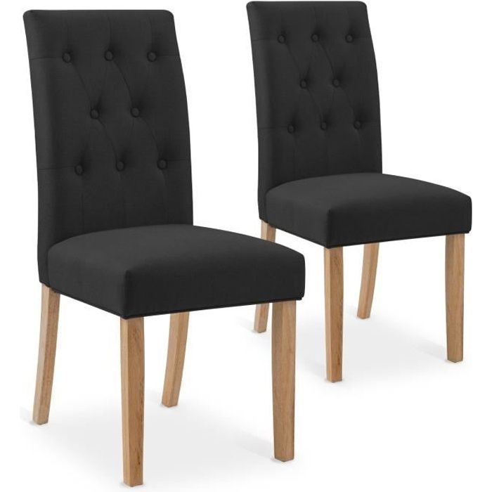 Lot de 2 chaises capitonnées Gaya tissu noir