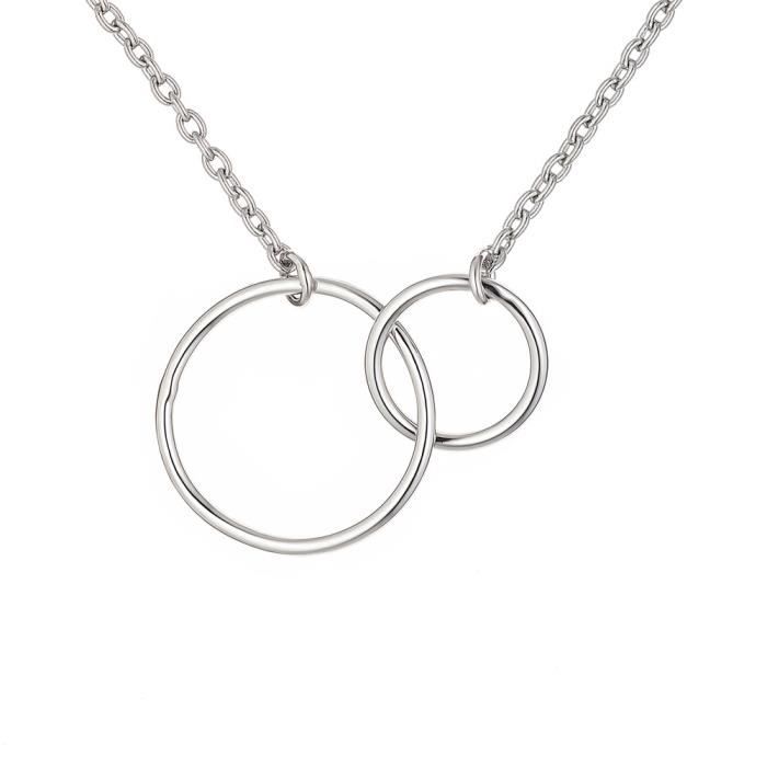 Collier Femme Anneau Argent Rhodié Et Zirconium - Longueur 42 Cm + 3 Cm, Neuf Avec étiquettes