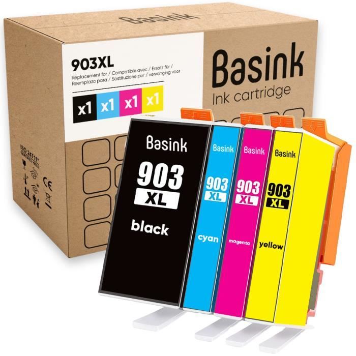 Cartouche d'encre BASINK Compatible avec HP 903XL - Pack 4 - Haut Rendement de Pages - Eco-responsable