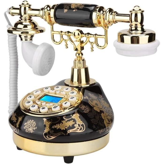 Vintage Decor téléphone, Motif céramique Antique Or Noir téléphone Home