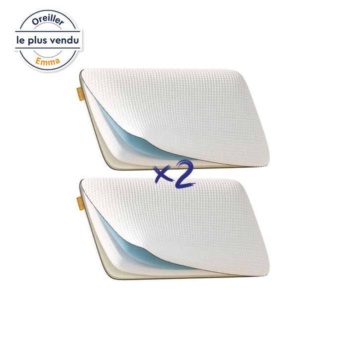 Oreillers Emma Lot de 2 oreillers à mémoire de forme 70x40 cm Hauteur personnalisable