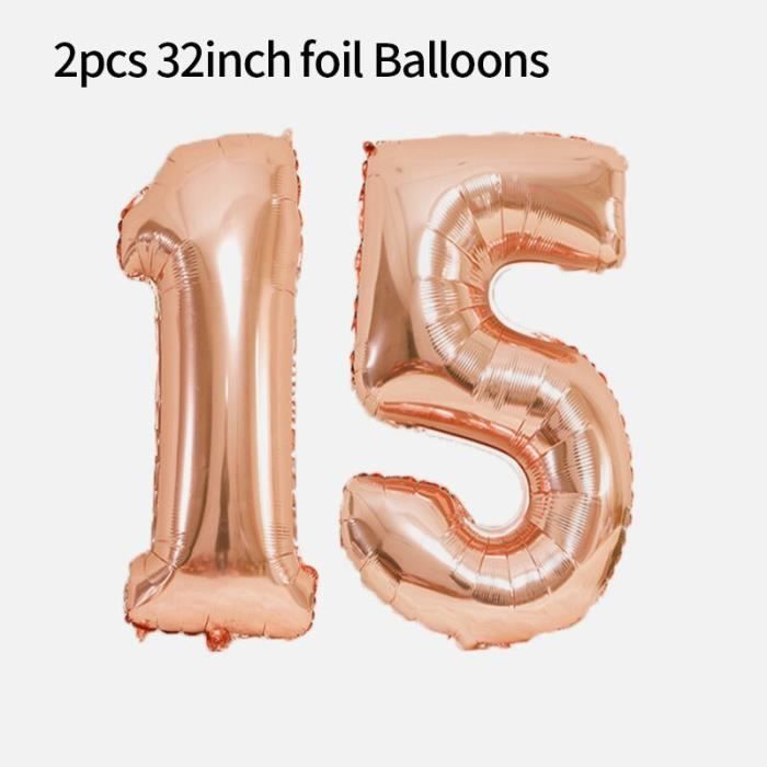 Ballons En Feuille Pour Anniversaire De 15 Ans Confettis A L Helium Decorations De Fete De 15e Anniver Number Balloon Hy Cdiscount Maison