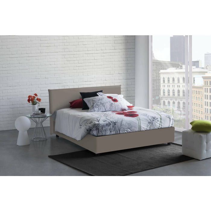 Dmora - Lit français Aurea 205x155h95 cm gris tourterelle Panneau effet bois et Similcuir