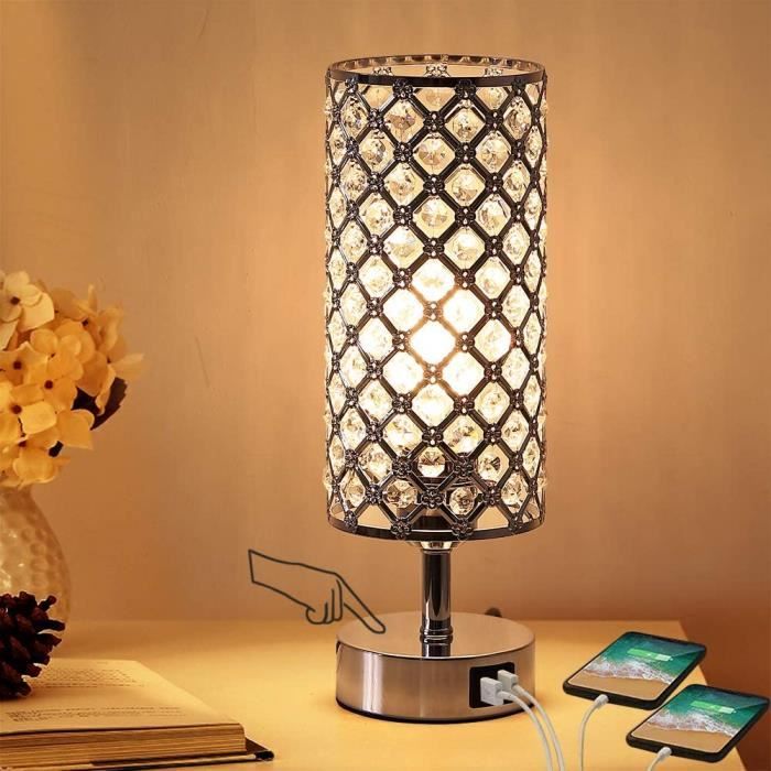 Lampe en cristal, lampe de table décorative en cristal avec lumière  dimmable à 3 voies, lampe rechargeable USB pour chambre à coucher, petite  lampe de table pour salon de chambre à coucher