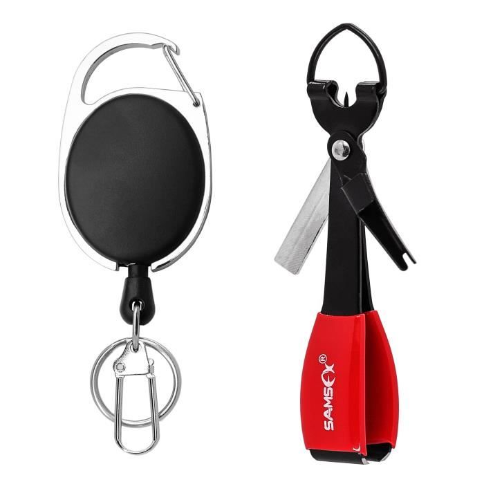 Outil Multifonction Pêche à La Mouche – Rétracteur Zinger + Pince Avec Coupe-fil, Affûteur, Aiguille – Acier Inoxydable, Poignée PU Antidérapante