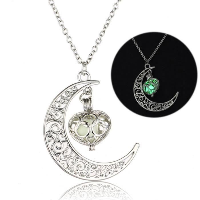 Collier Pendentif Lune Lumineux – Tourbillon De Perles Rotatives, Bijou Scintillant Pour Femme
