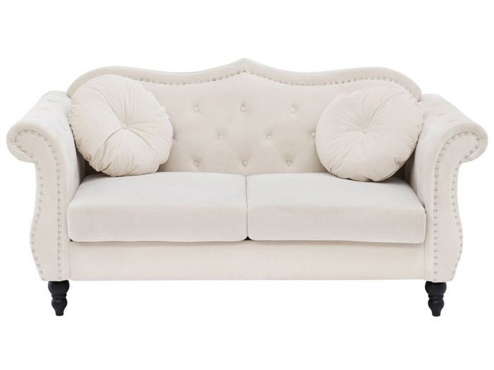 Canapé Chesterfield 2 places en velours beige SKIEN