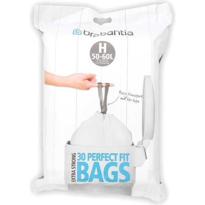 Sac poubelle 12 litres Brabantia liens coulissants blanc