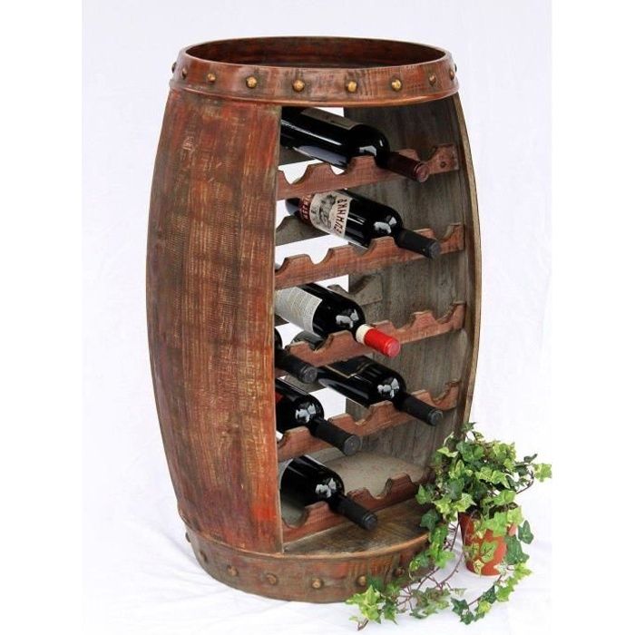 Nouveau vintiquewise rustique baril de forme en bois casier à vin pour 23 bouteilles