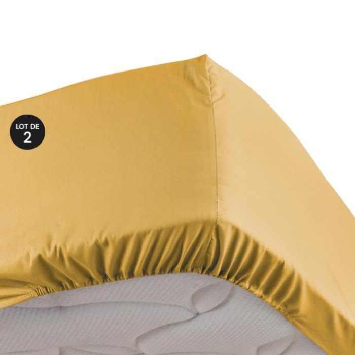 CDAFFAIRES Lot de 2 Draps housse 100% percale ultra doux 160 x 200 cm 78 fils bonnet 30 cm Jaune