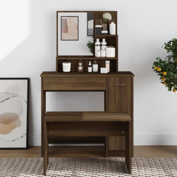 Fangming-Coiffeuse avec miroir Chêne marron 865x35x136 cm