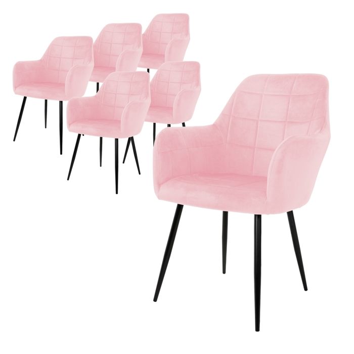 ECD Germany Lot de 6 Chaises de Salle à Manger - Rose - Style Rétro - Assise rembourrée en Velours - Pieds en métal - avec Dossier ECD Germany Lot de 6 Chaises de Salle à Manger - Rose - Style Rétro - Assise rembourrée en Velours - Pieds en métal - avec Dossier