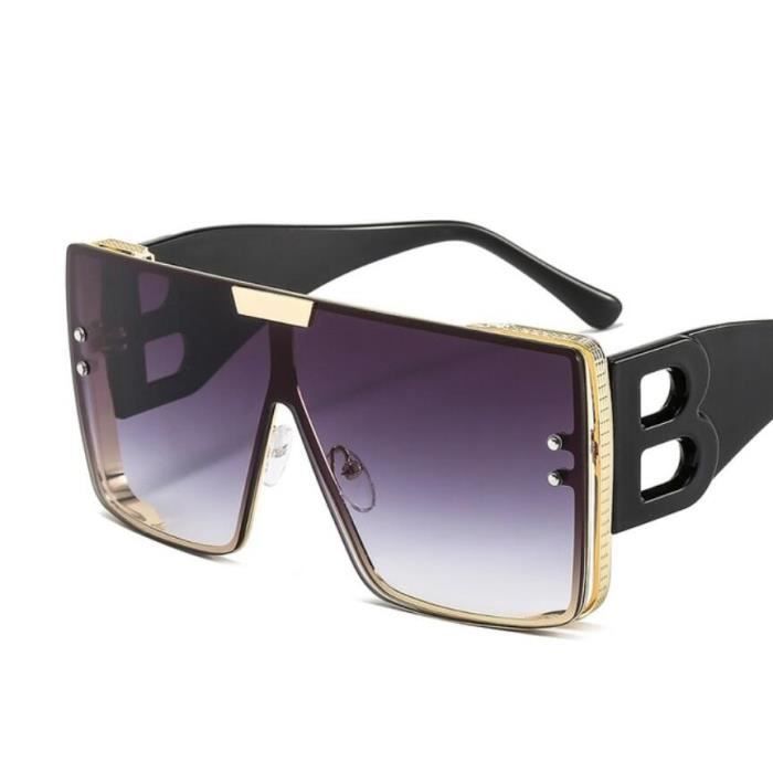 Mode grand cadre B lettres lunettes de soleil femmes marque de luxe retro carre metal ce0722gls18rv Violet