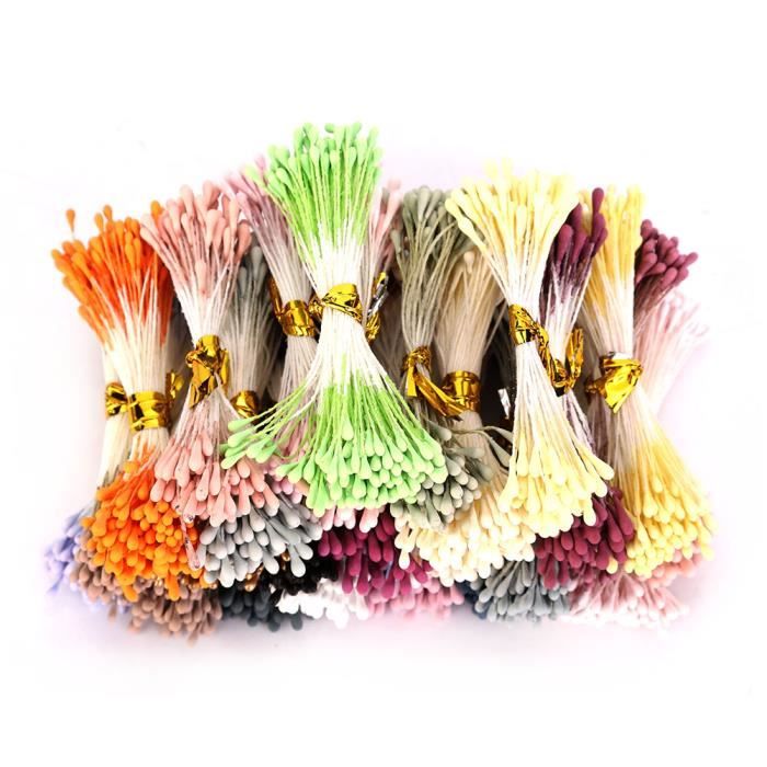 750 Pièces Pistils De Fleurs Artificiels - Double Tête, Jaune Et Beige, 6 Cm - Pour DIY Fleurs, Bijoux, Artisanat