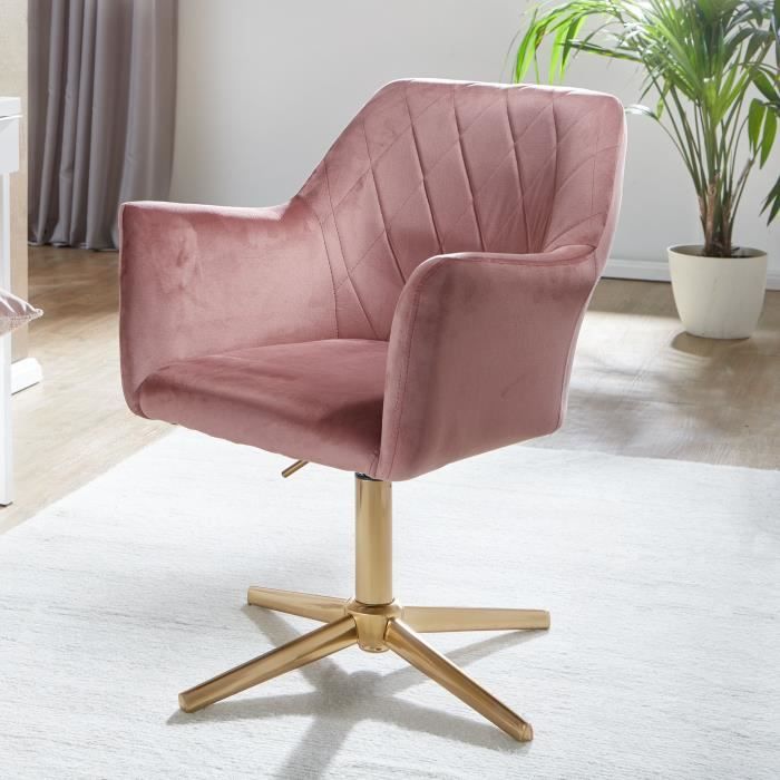 Chaise de bureau pivotante en velours FineBuy - Rose - Avec accoudoirs et dossier - Fixe - 97 x 55 x 55 cm Chaise de bureau pivotante en velours FineBuy - Rose - Avec accoudoirs et dossier - Fixe - 97 x 55 x 55 cm