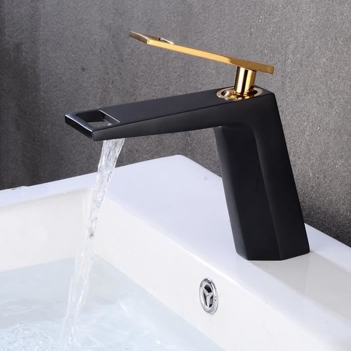 Robinet Cascade Pour Lavabo Salle De Bain Bevankly - Noir Mat - Mitigeur Monocommande Laiton - Bec Large - Filetage G3/8
