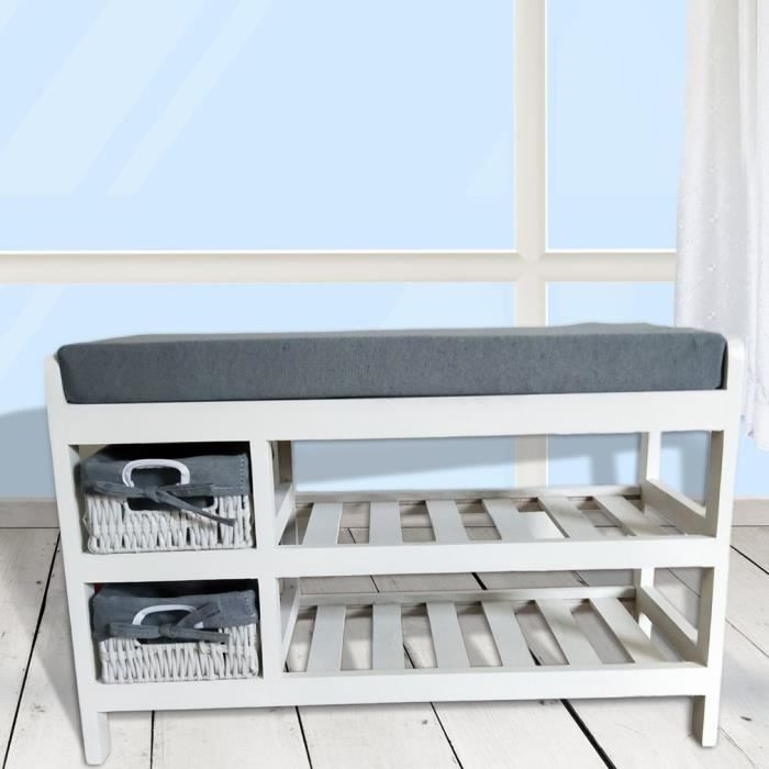 Etagere A Chaussures 2 Niveaux Meuble Banc De Rangement Chaussure