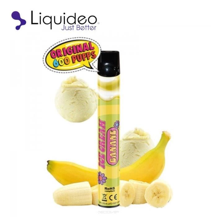 NOUVEAU Wpuff 0 mg ICE CREAM BANANE Liquideo 600 puffs Sans Tabac
