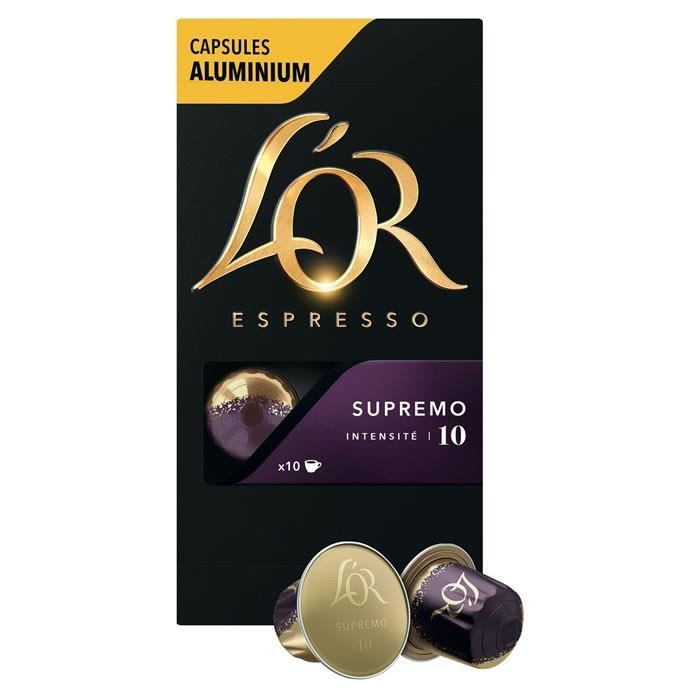 LOT DE 4 - L'OR Espresso Supremo Intensité 10 - 10 Capsules de Café en aluminium Compatible Nespresso
