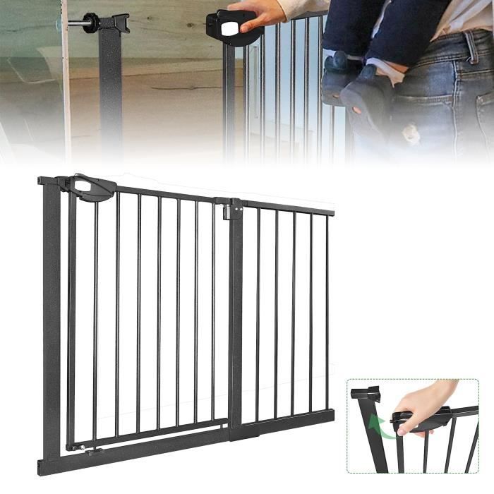 Comparer les prix de LZQ Barrière d'escalier, barrière de porte en métal extra sécurisée à double serrure pour serrage, 105-115 cm, noir