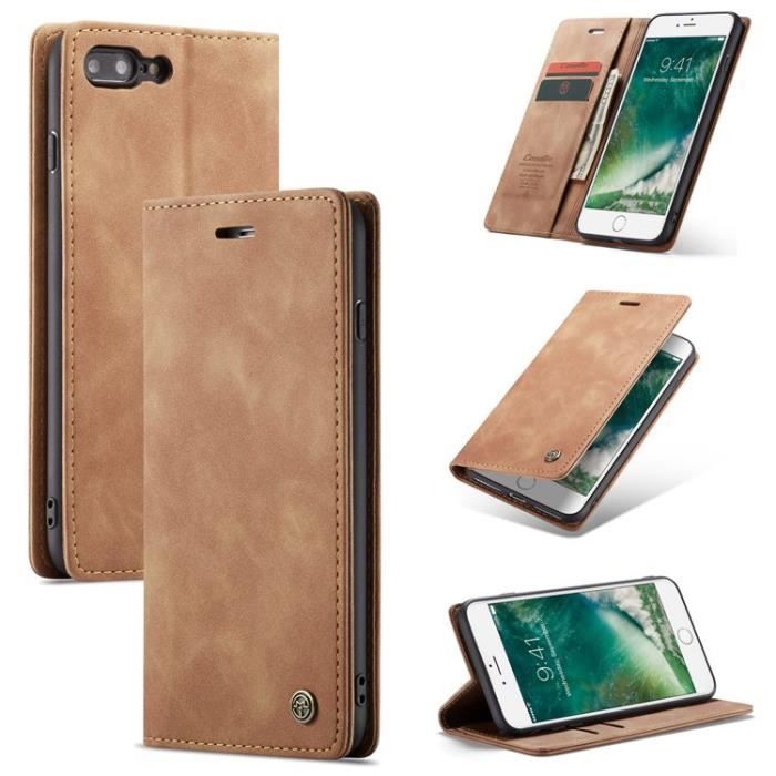 Housse pour Apple iPhone 7 Plus - iPhone 8 Plus,Marron Rétro Givré PU Cuir Magnétique Flip housse iphone 8 apple