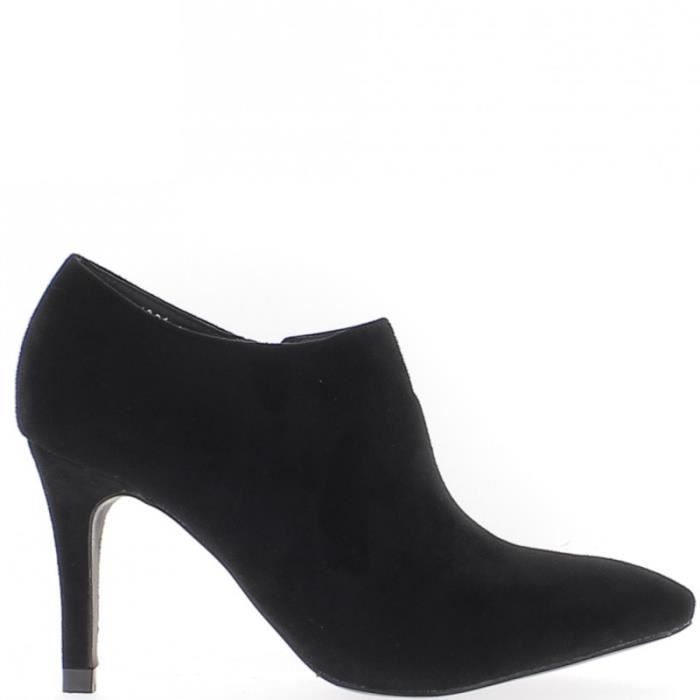 Bottines basses noires pointues à talon fins de 9cm look daim 
